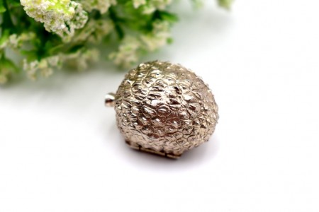 Caixa de comprimidos em prata em forma de morango em vulto perfeito